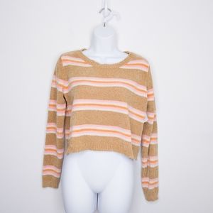 All In Favor Cropped Chenille Knit Sweater Medium Striped Women's Shirt